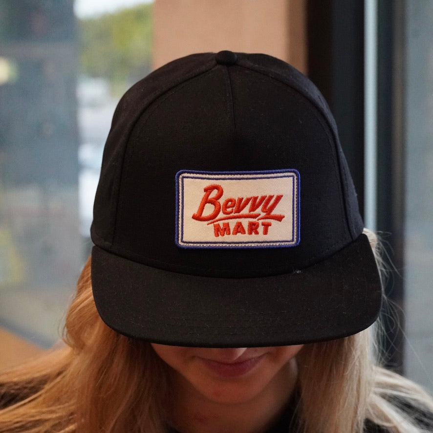 Bevvy Flat Brim Rectangle Patch Hat - Black