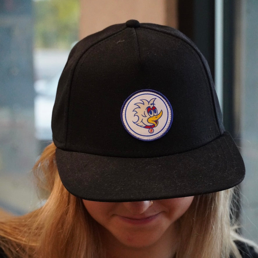 Bevvy Flat Brim Circle Patch Hat - Black