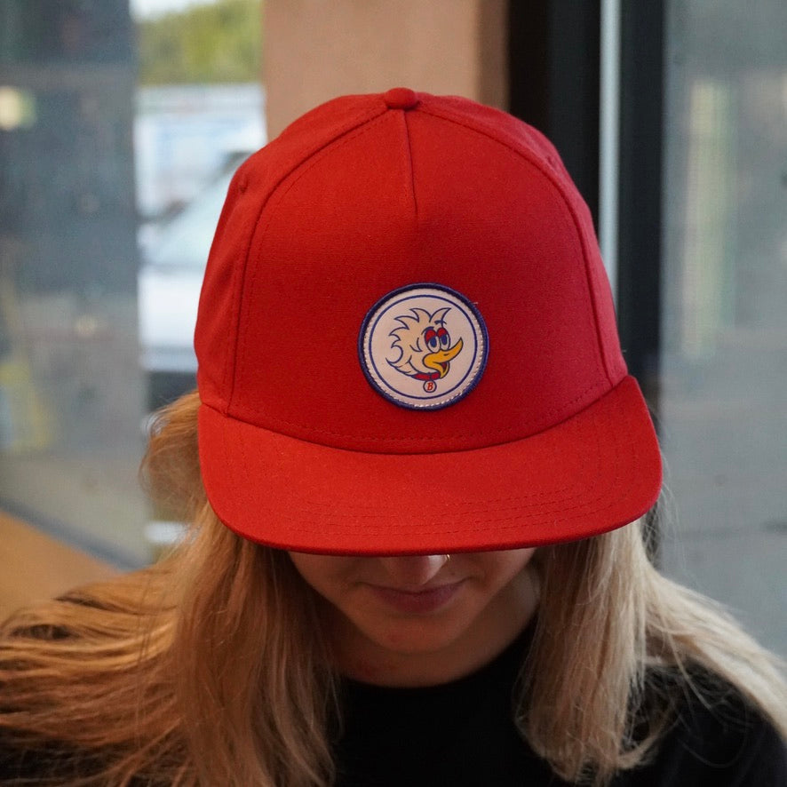 Bevvy Flat Brim Circle Patch Hat - Red