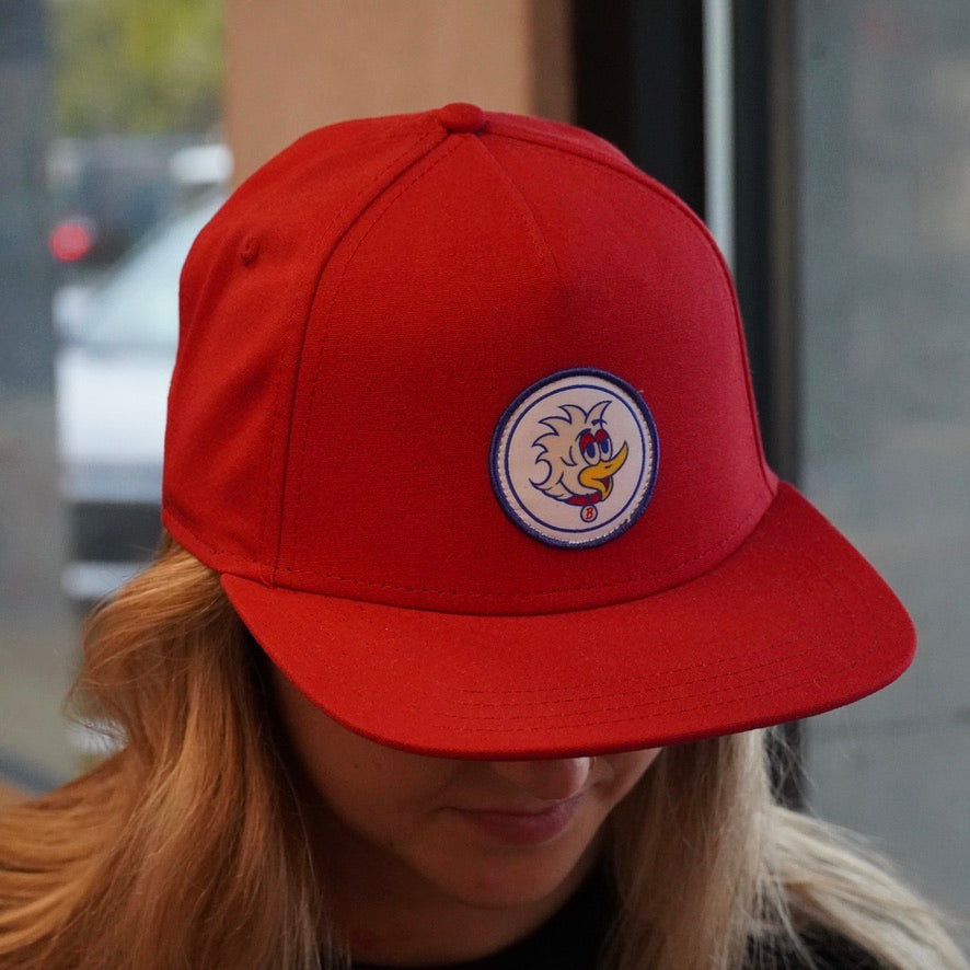 Bevvy Flat Brim Circle Patch Hat - Red