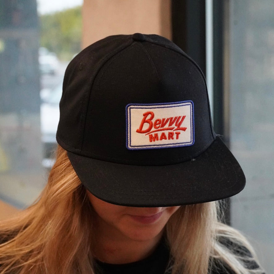 Bevvy Flat Brim Rectangle Patch Hat - Black