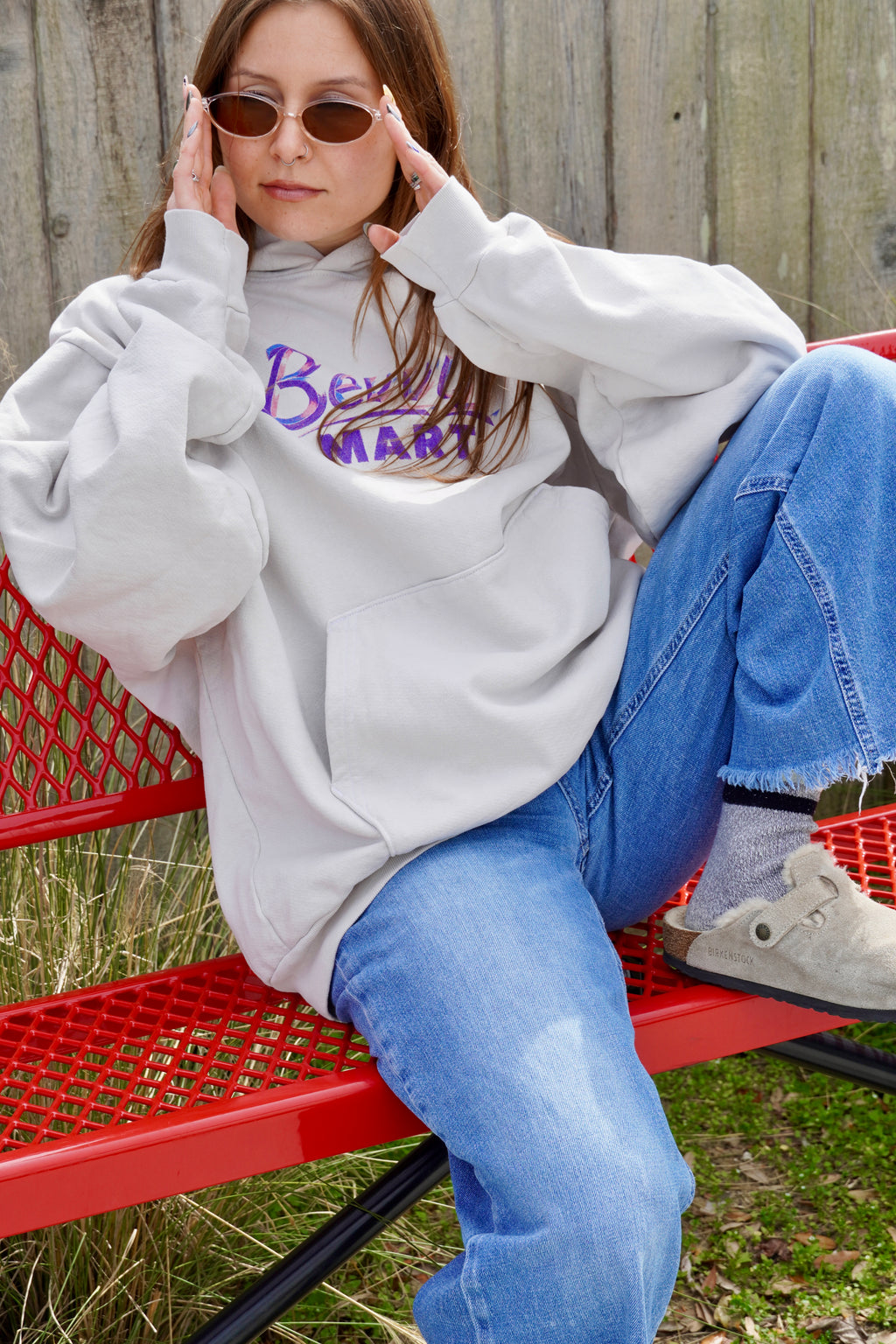 Bevvy Chrome Hoodie - Light Grey/Purple