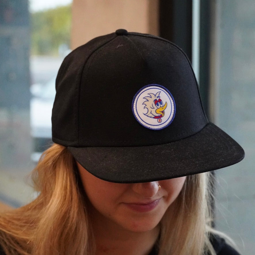 Bevvy Flat Brim Circle Patch Hat - Black