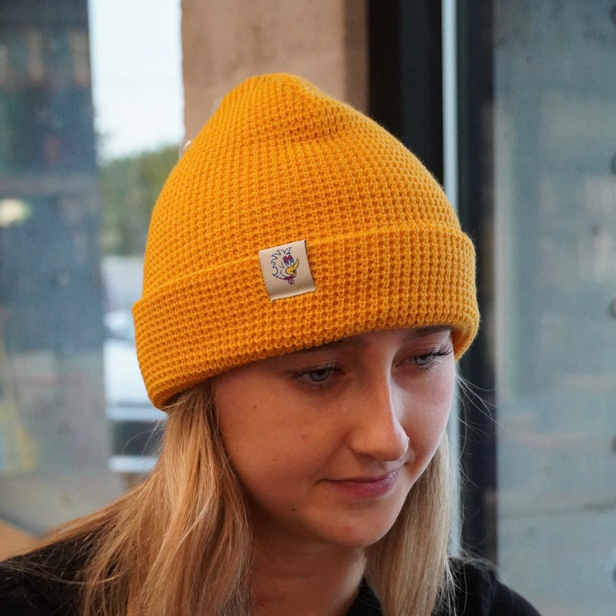 Bevvy Waffle Knit Beanie - Yellow